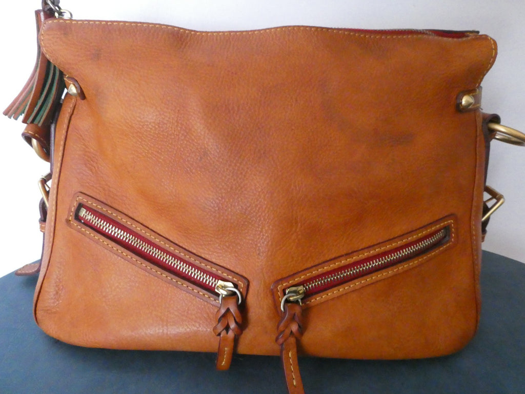 Vintage Dooney & Bourke AWL British Tan Leather Large Hobo Shoulder Bag USA
