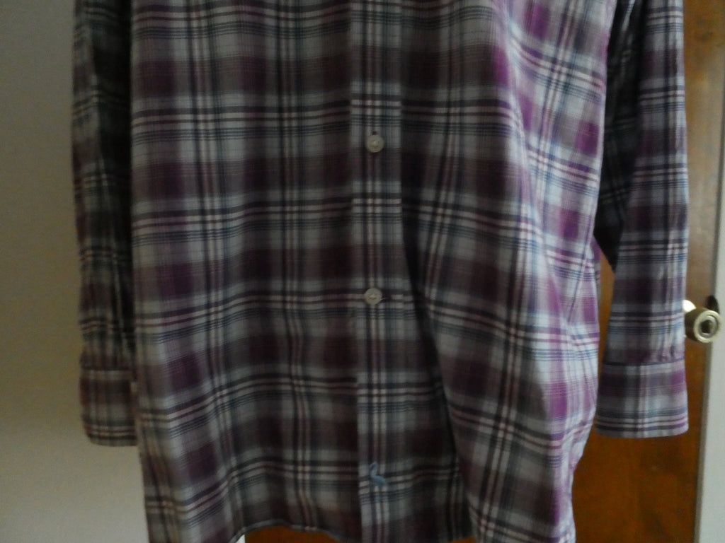 TAILORBYRD Collection Men's 2XL Purple Plaid Button Front Shirt 100% Cotton