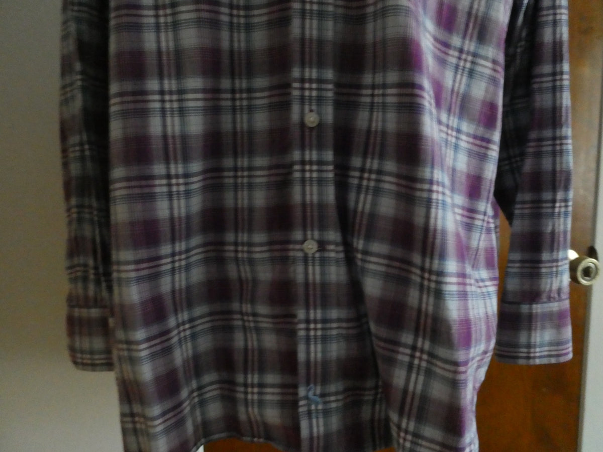 TAILORBYRD Collection Men's 2XL Purple Plaid Button Front Shirt 100% Cotton