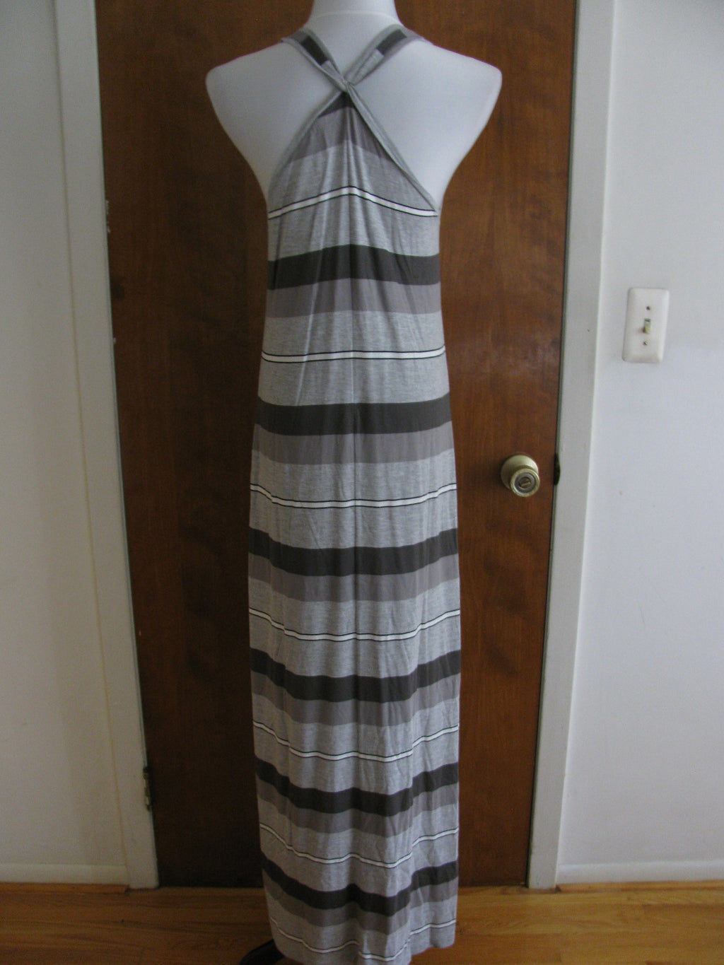Gap Women's Gray White Striped Summer Rayon Long Dress New
