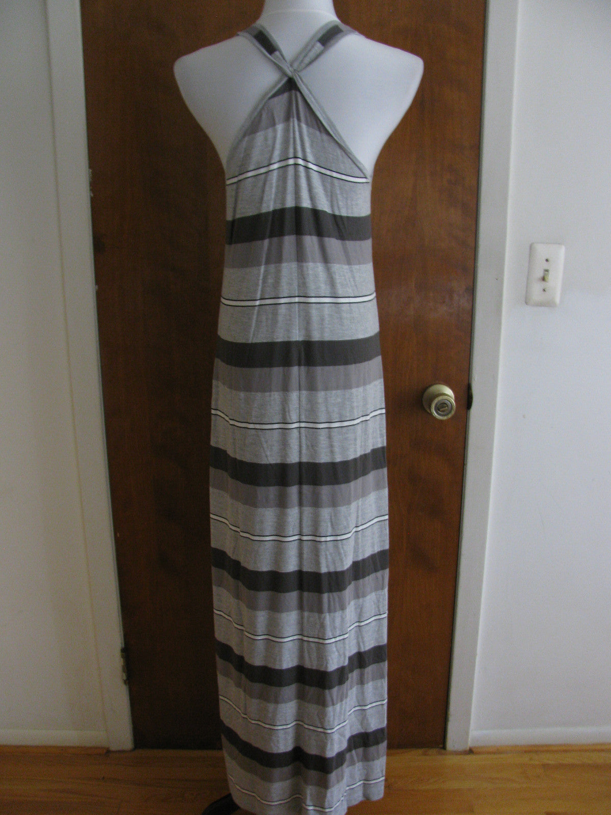 Gap Women's Gray White Striped Summer Rayon Long Dress New
