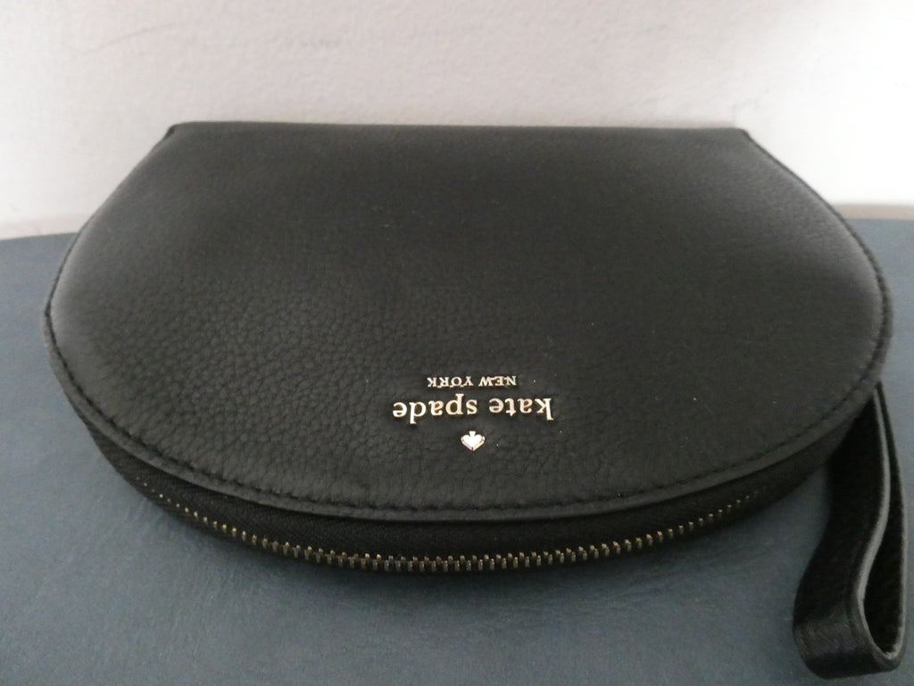 Kate Spade New York Black Pebbled Leather Wristlet Clutch Zip Pouch Wallet