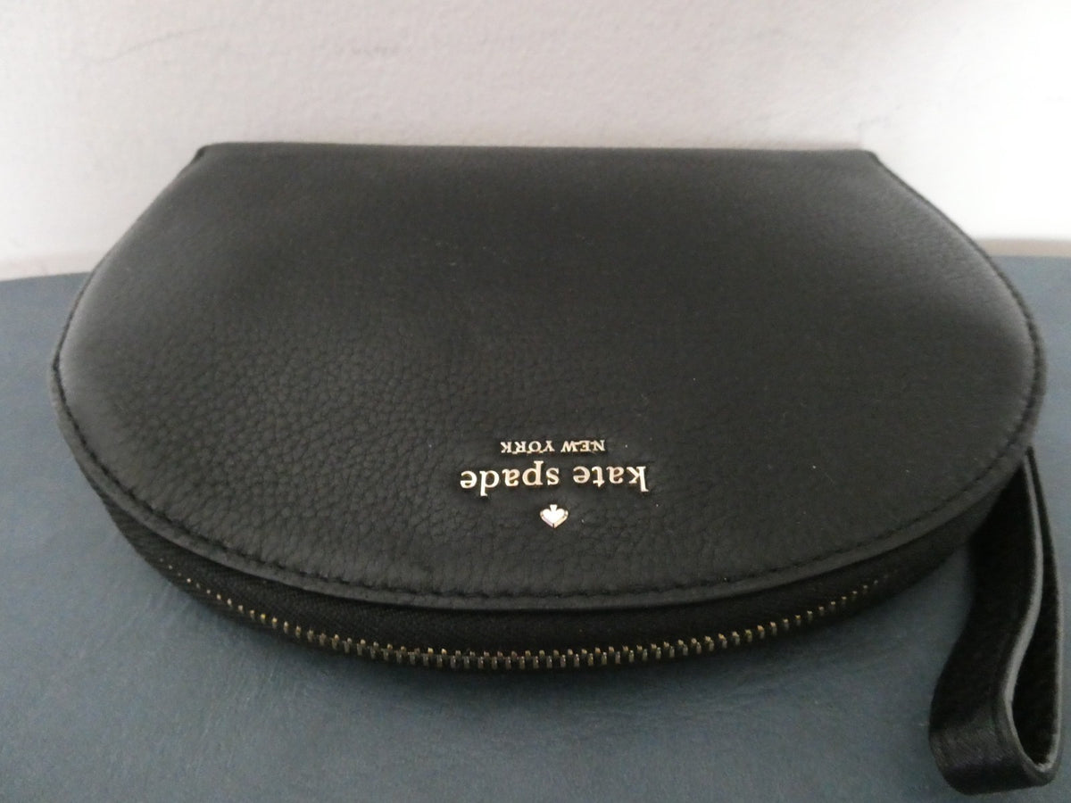 Kate Spade New York Black Pebbled Leather Wristlet Clutch Zip Pouch Wallet
