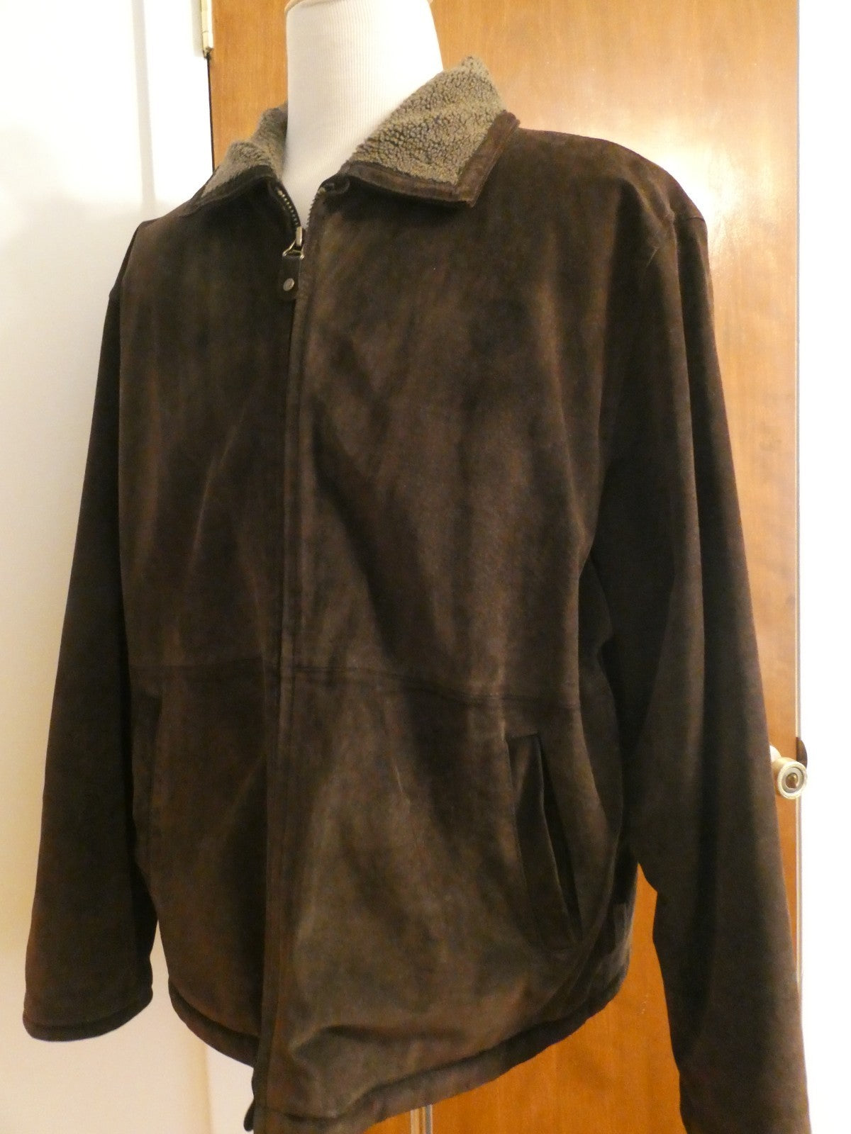 Pacific Trail Men’s Brown Suede Leather Jacket Sherpa Lined Size XL