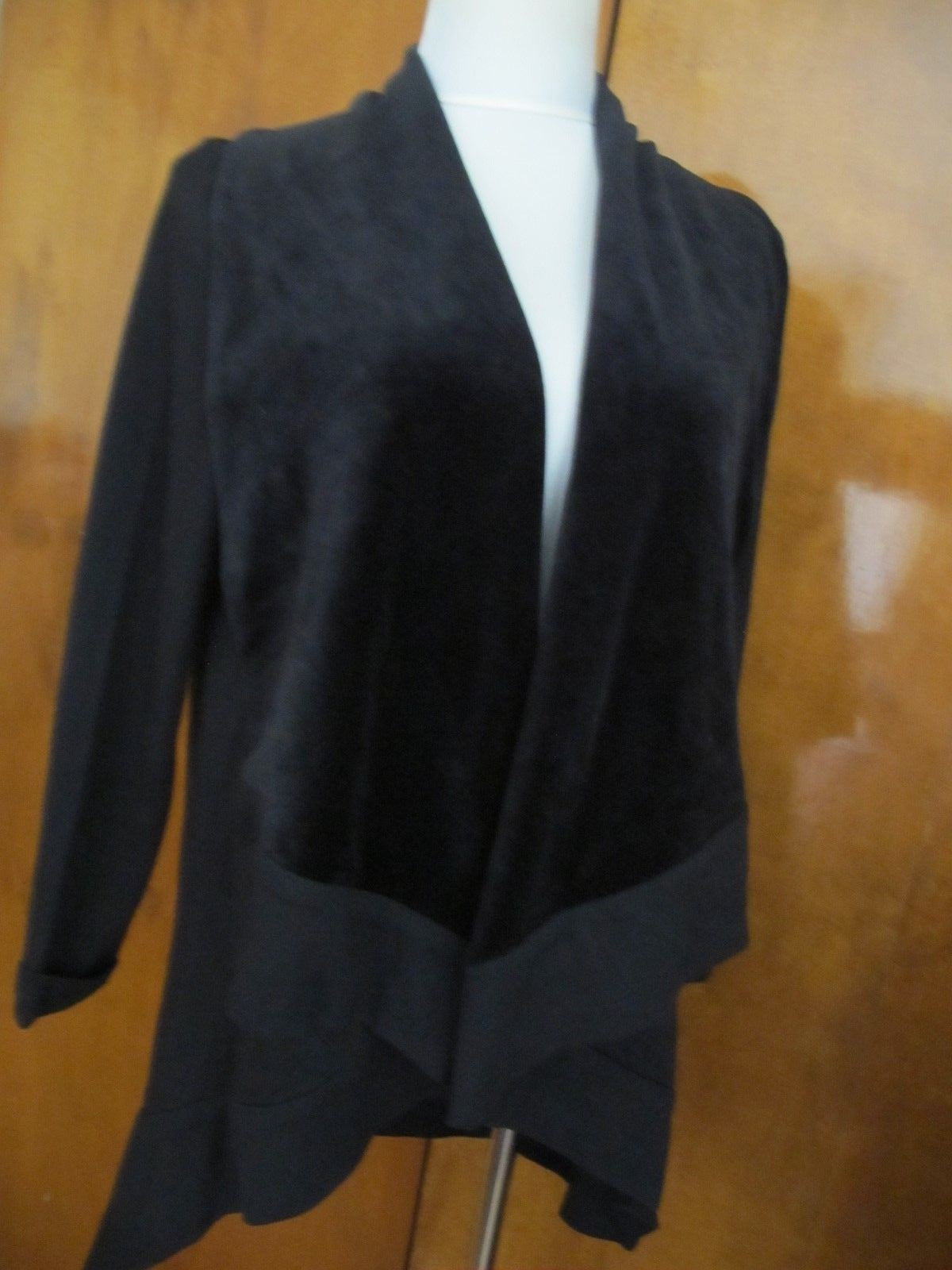 Adrienne Vittadini cardigan women's black flannel open front  Saks Off 5th Large