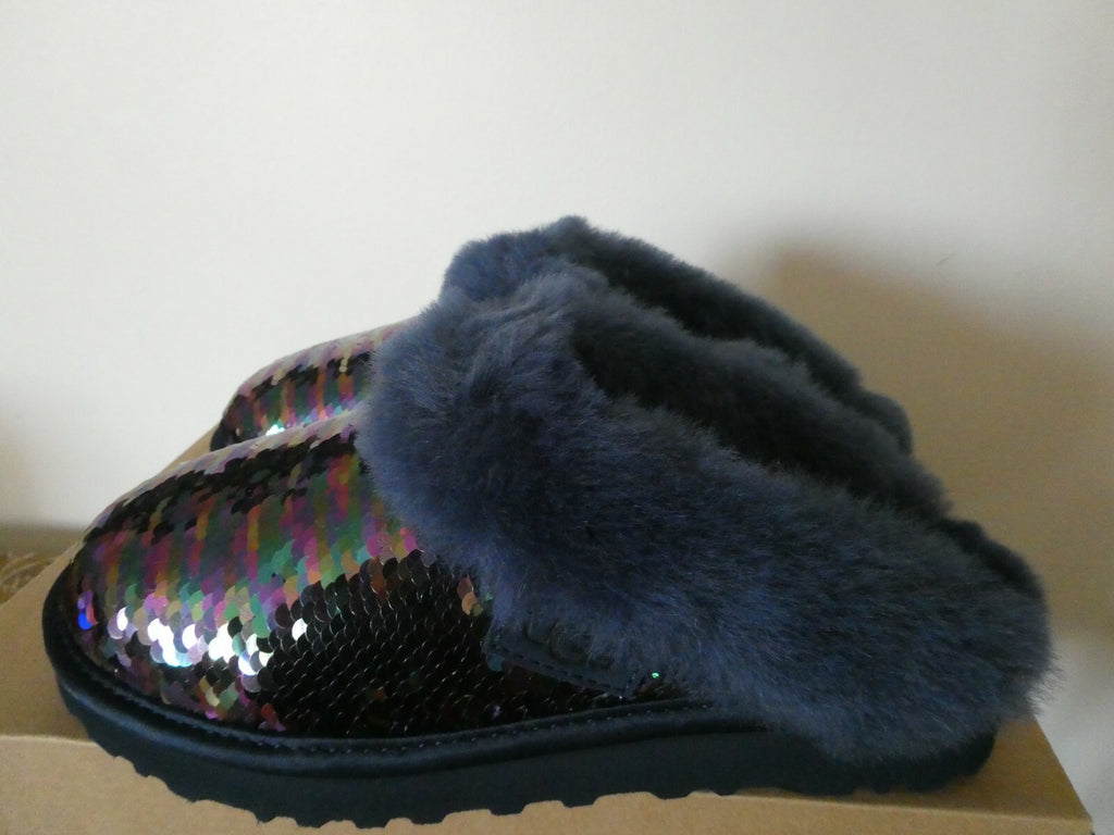 UGG Cluggette Sequins Sheepskin Flux Cozy Women Navy Slipper US 6 Style1127490