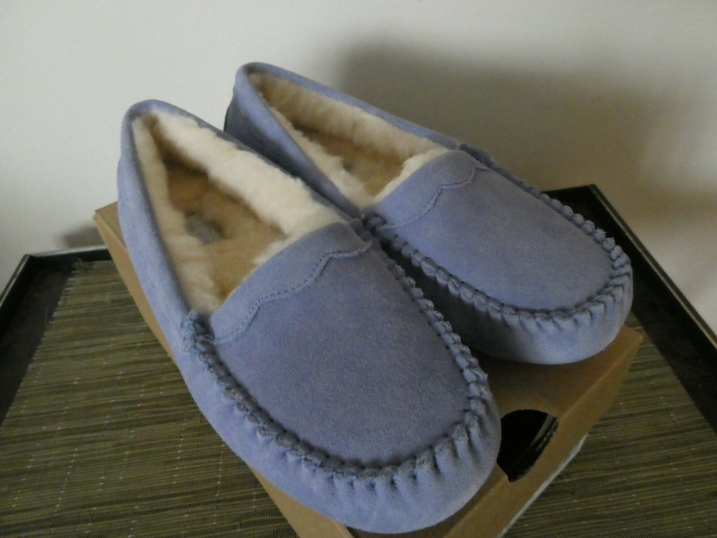 UGG Scalloped Moc Women Blue WLD Authentic Winter Suede Fur Moccasin Slipper 5,6