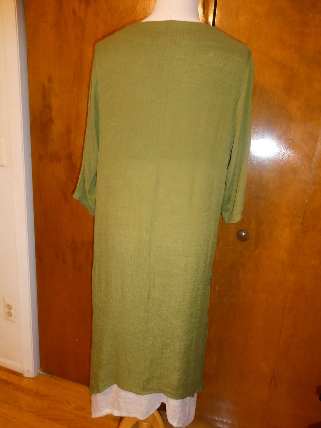 GRACILA Women’s Green/Ivory ¾ Sleeves Two Layer Long Dress 5X 
