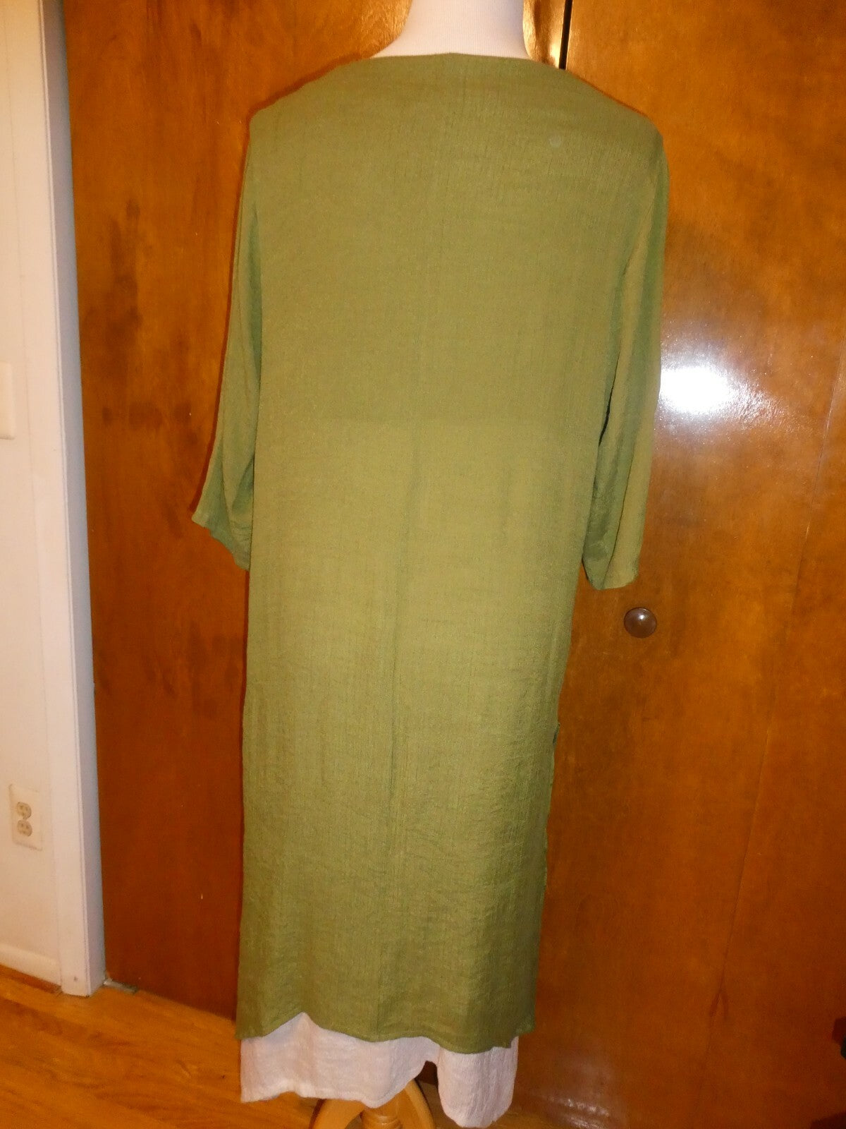 GRACILA Women’s Green/Ivory ¾ Sleeves Two Layer Long Dress 5X 