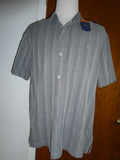 Tommy Bahama Men's Large 100% Silk Gray Striped Shirt Sleeve Button Front Shirt