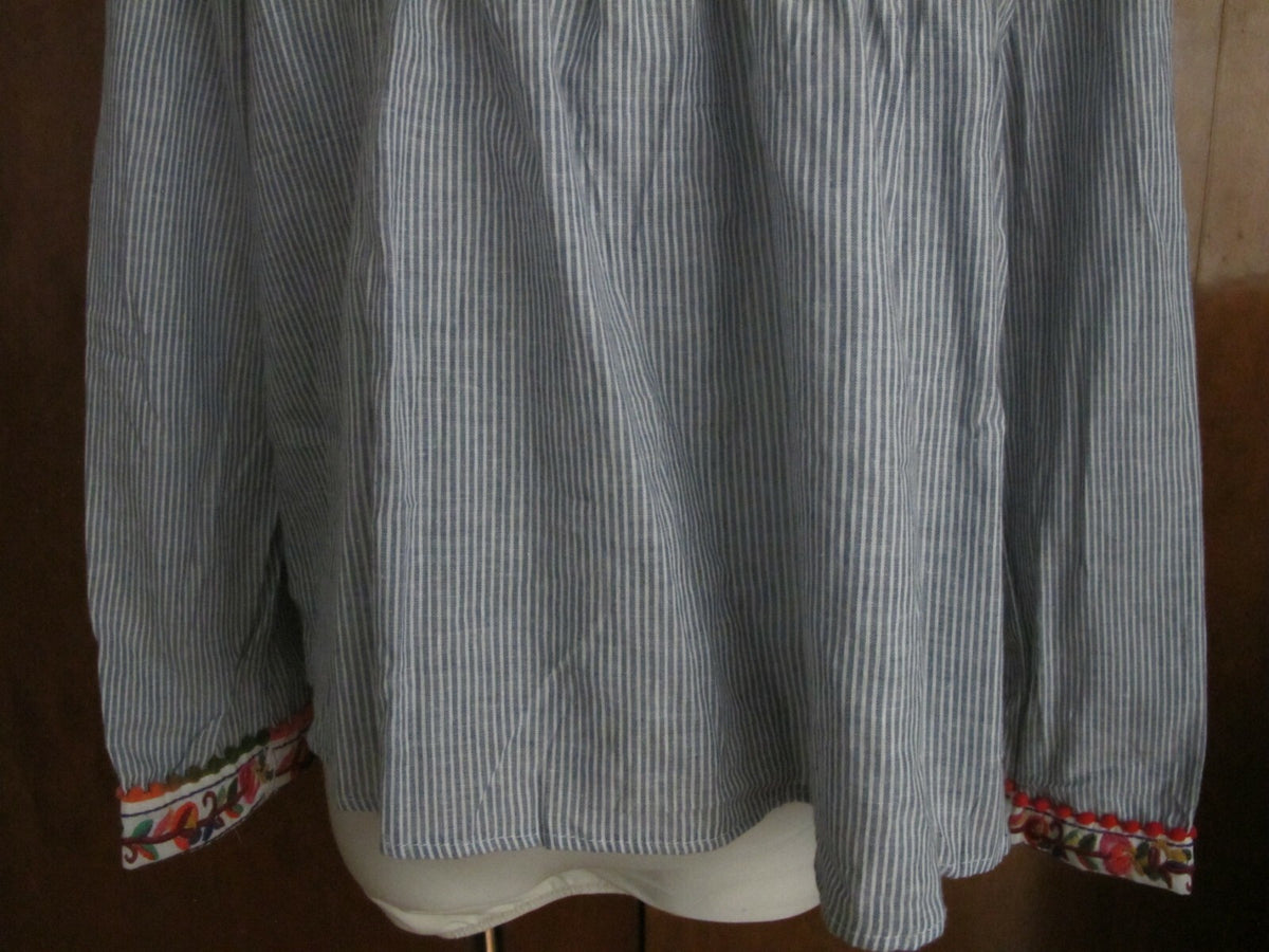 Cougar women's blue stripe combo cotton embroidered tunic top S/M