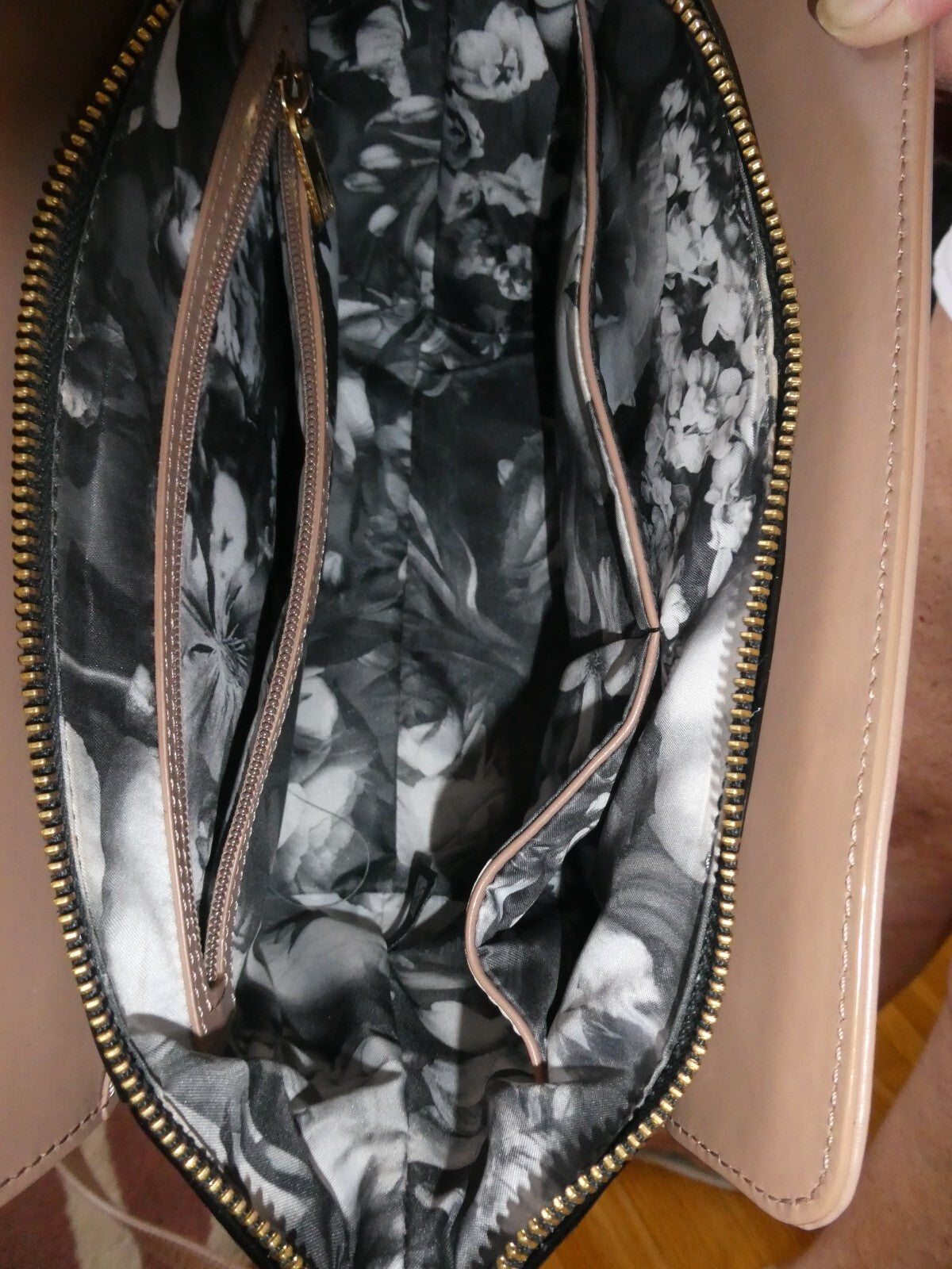 Ted Baker London Leather Crossbody Bag Nude/Black Top Handle Gold Bow Handbag