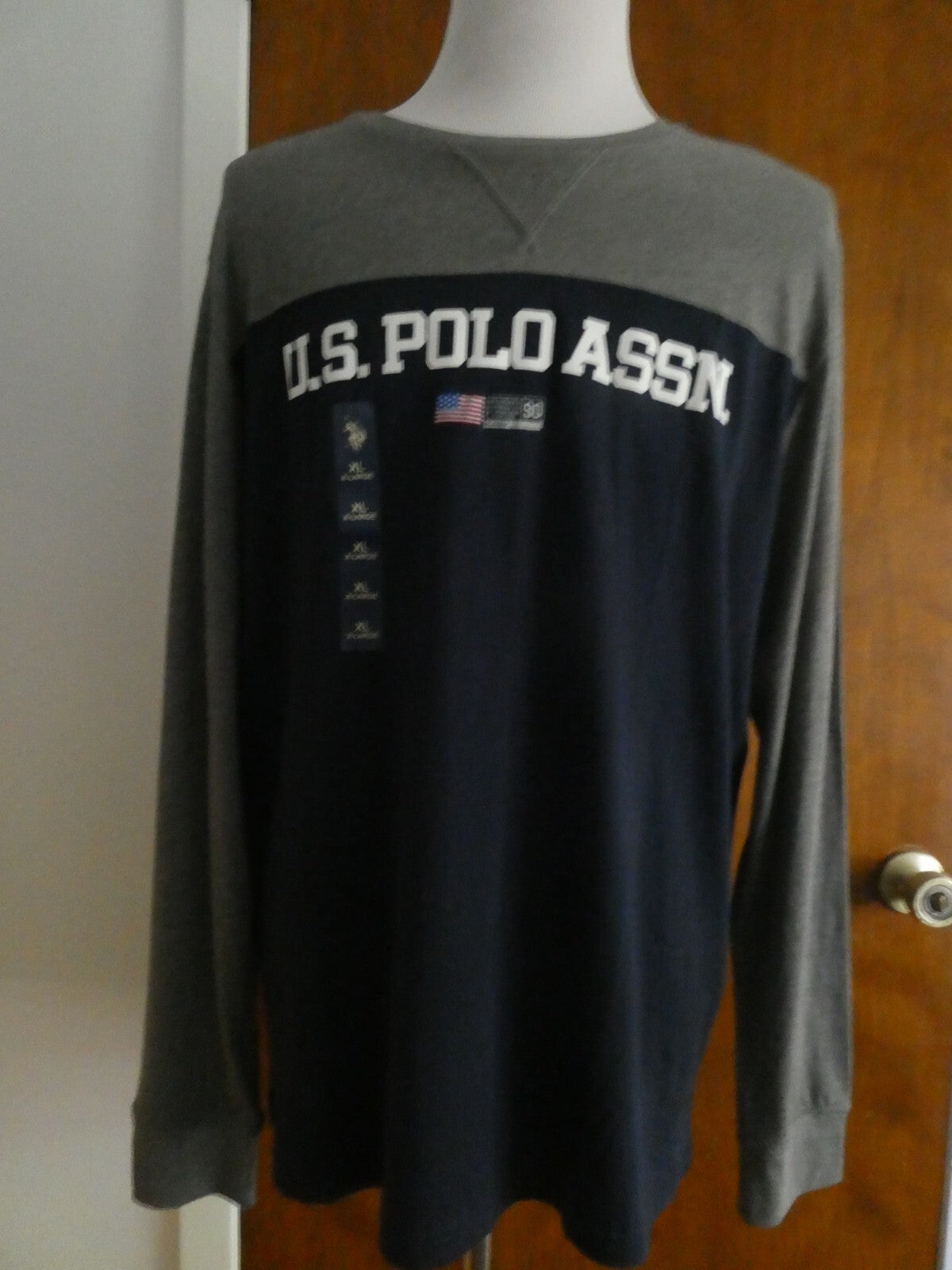 U.S POLO ASSN men’s navy/gray long sleeves soft cotton crew neck shirt size XL