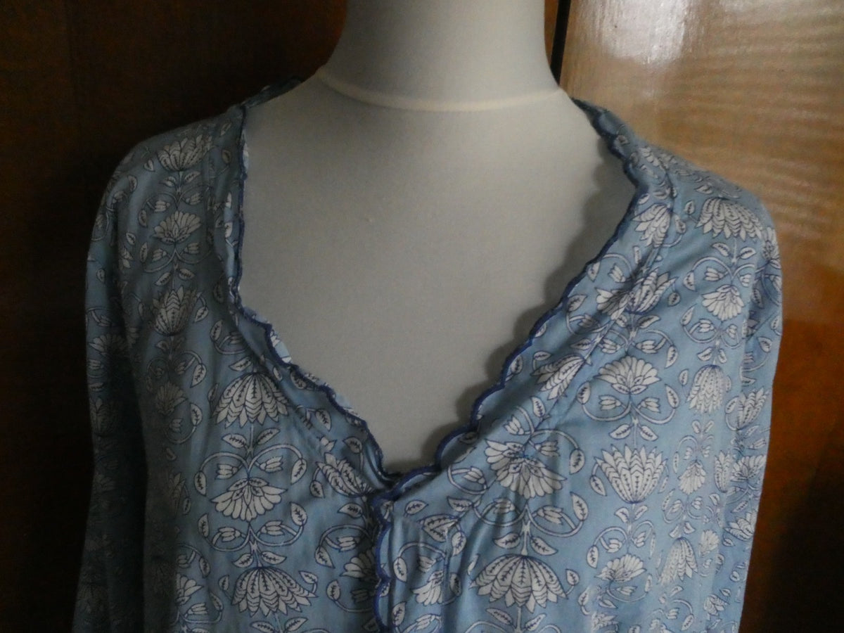 Tucker Nuck Maxi Dress XL Blue Floral 100% Cotton Soft Boho Lounge Caftan