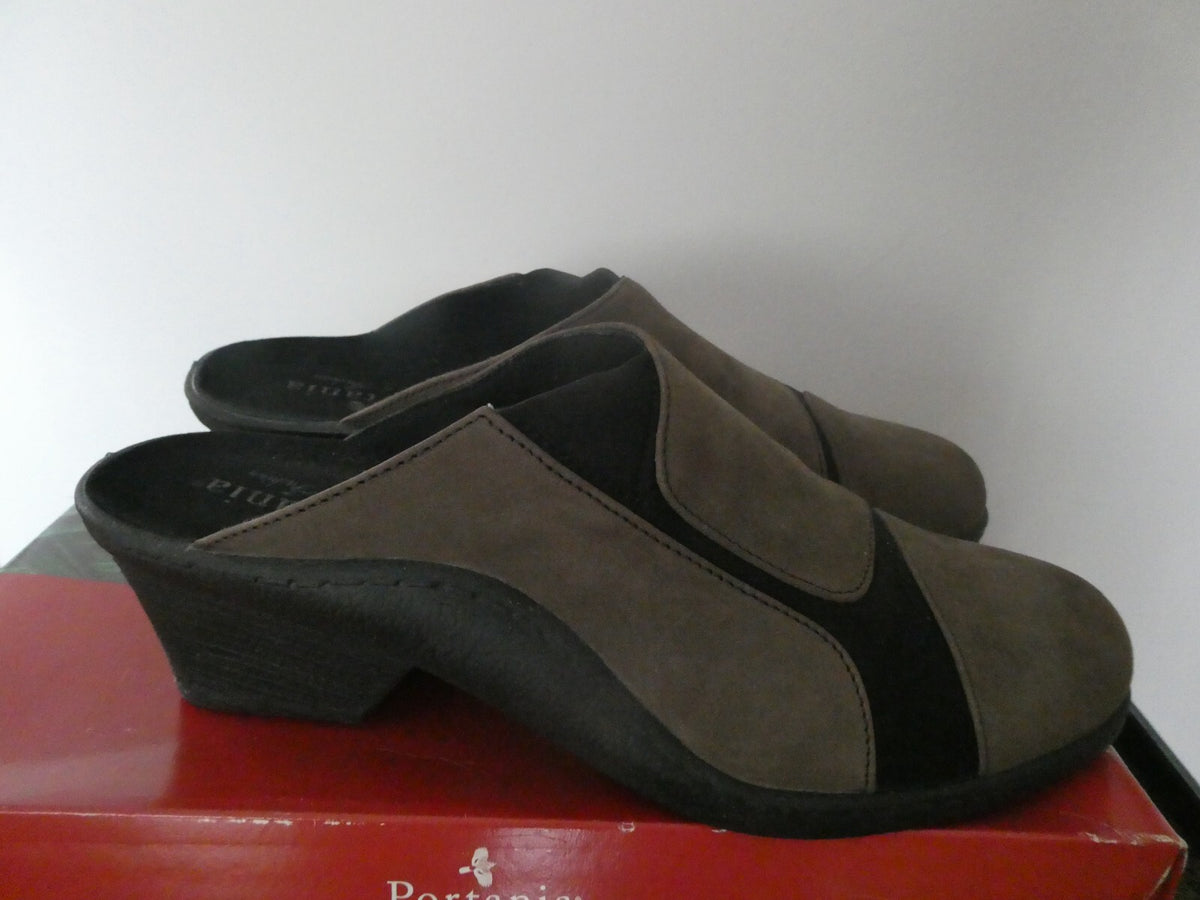 Portania Mokassina taupe nubuk brown suede mule women’s US 9 EU 40