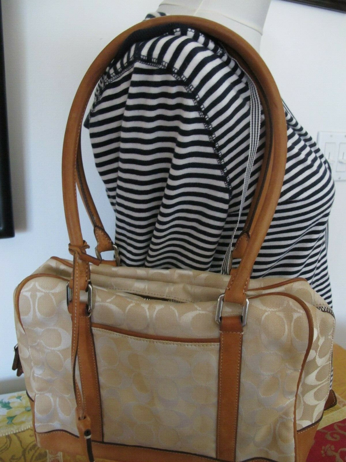 Authentic Women’s Beige Cloth Coach Handbag Purse 