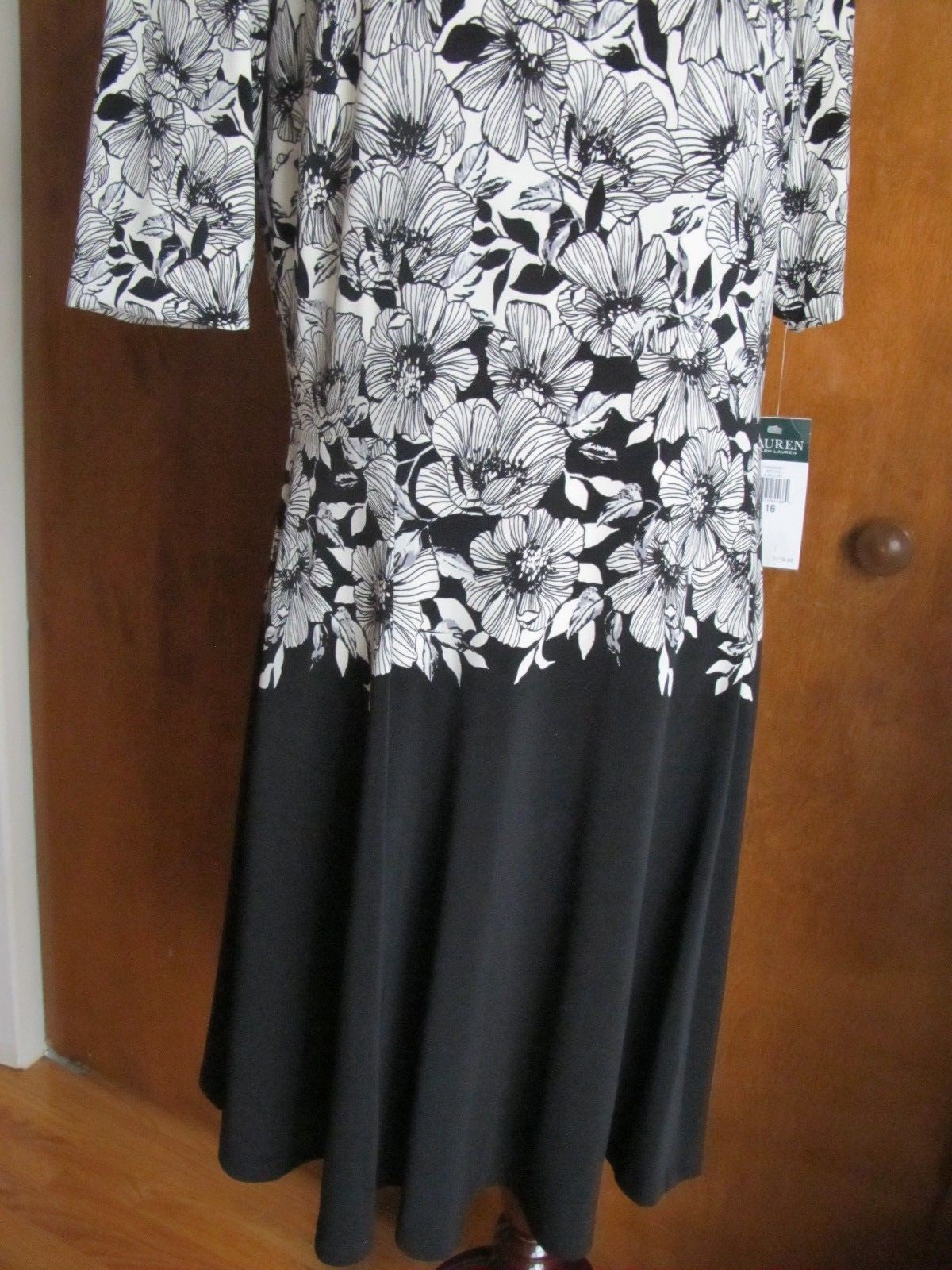 Ralph Lauren women’s  A-Line black white lined NWT dress size 16