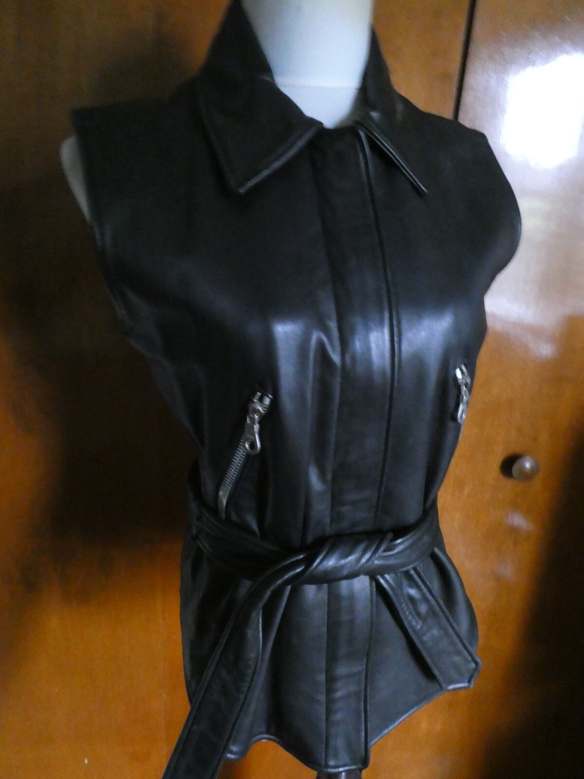 John Michael Designer Black 100% Soft Leather Woman's Vest Size XS