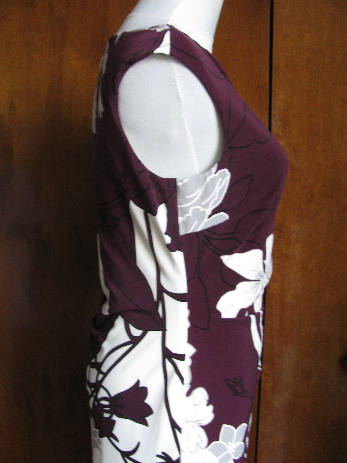 Ralph Lauren women’s burgundy bold floral lined stylish gathered dress New