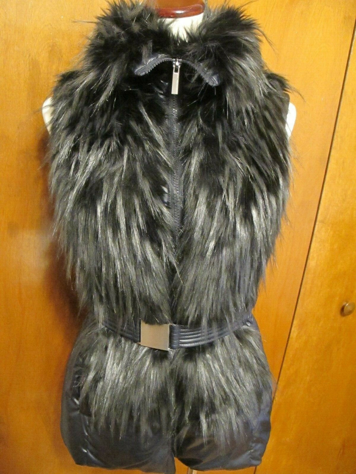 French Connection navy winter coat two in one down feather faux fur collar Small