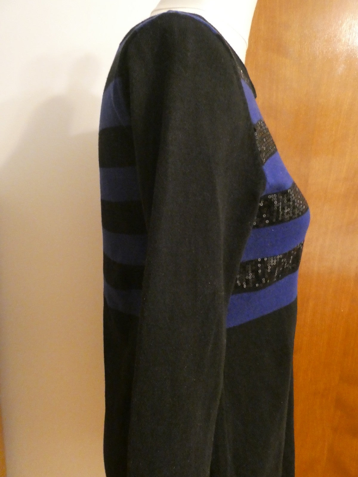 Style & Co Women Black Purple Striped Embellishment Sequins Sweater Dress Small