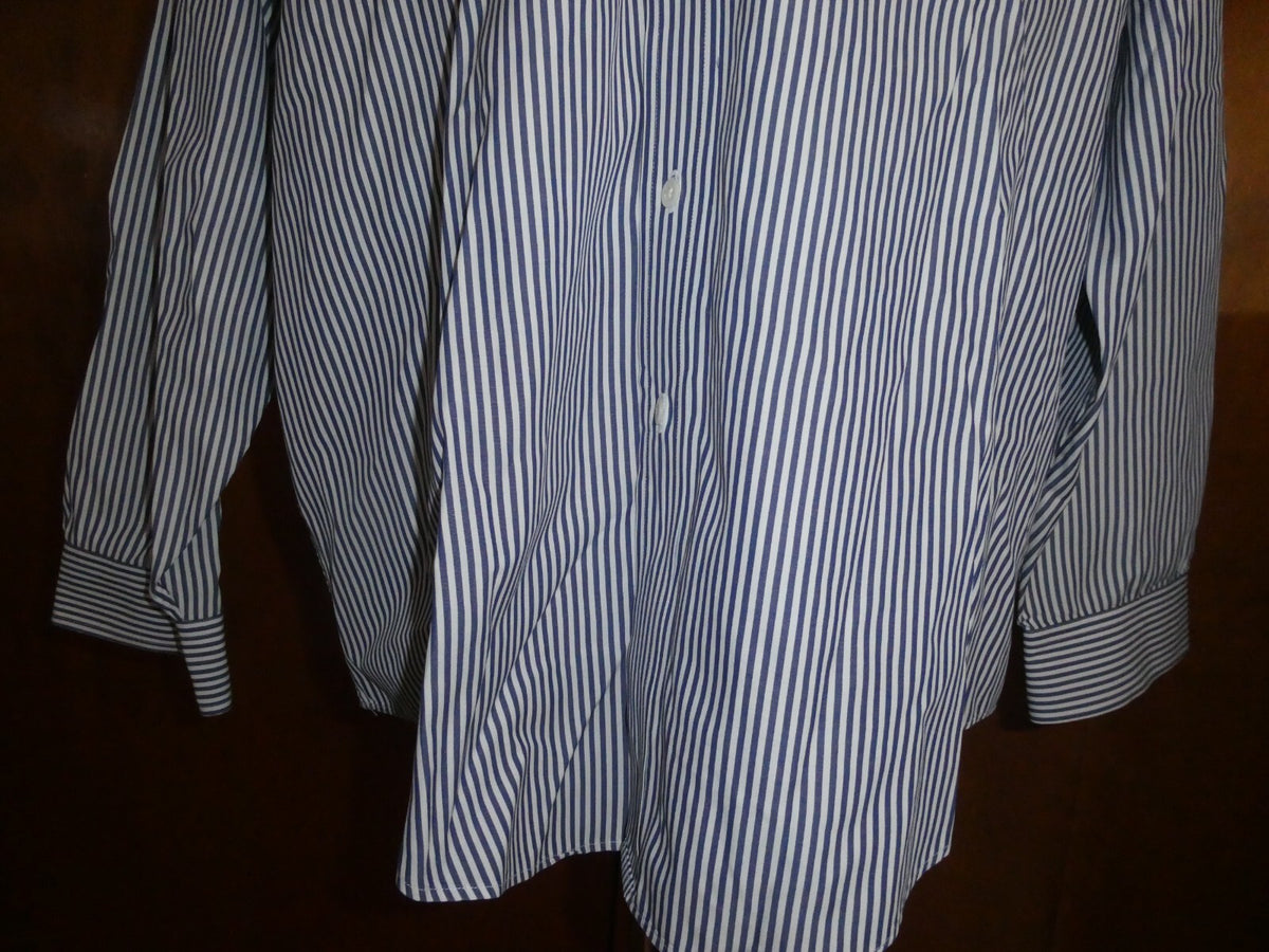J. Crew Blue Striped Men's Long Sleeve Button-up Cotton Shirt Size 17-34