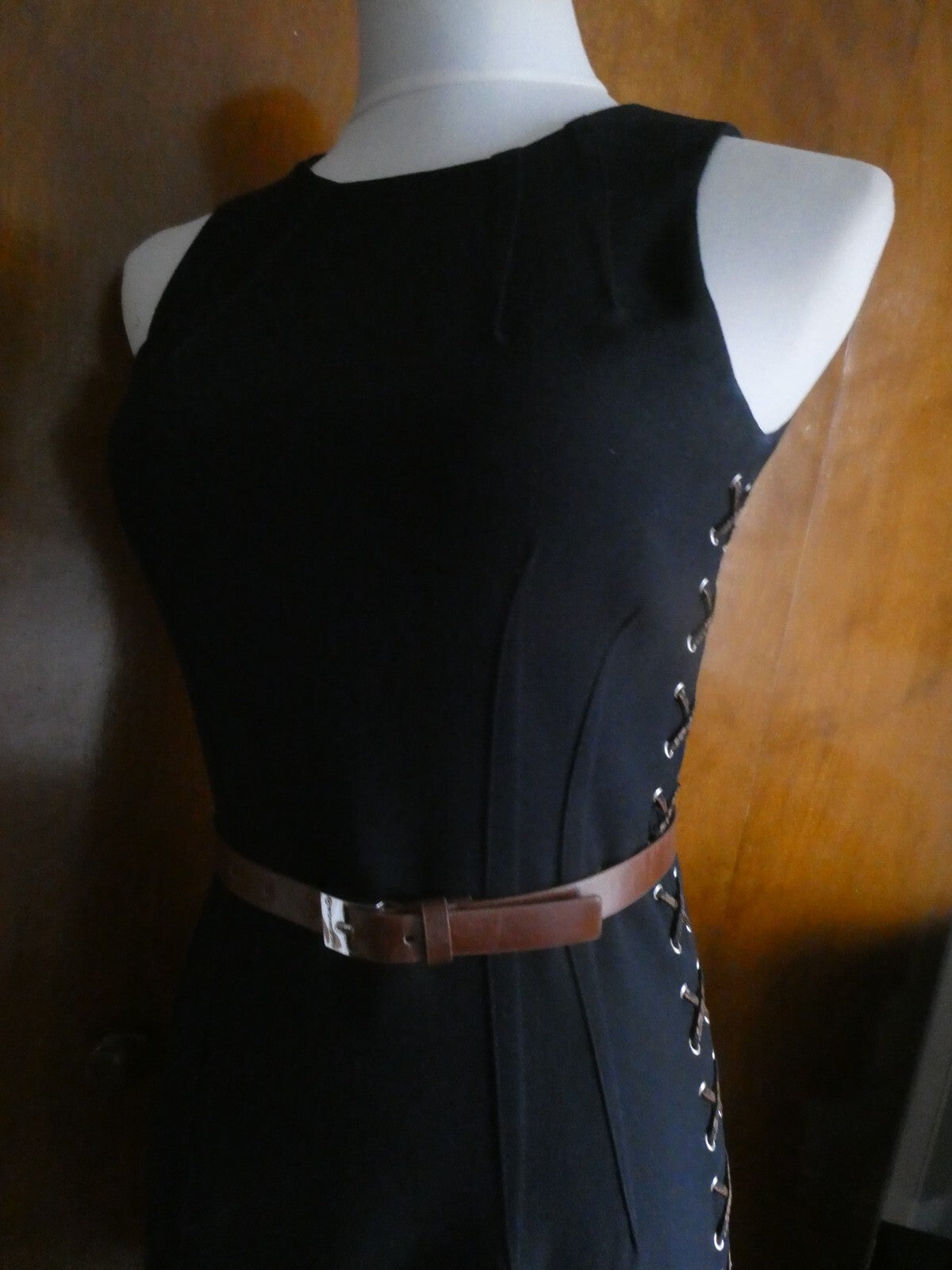 Michael Kors Black Detailed Faux-Leather Trim Lined Dress Size 0