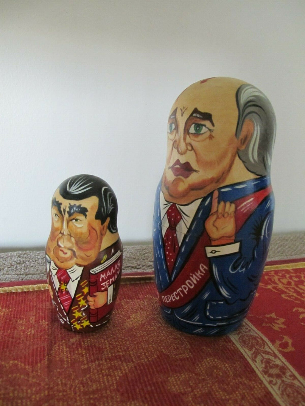 Russian Soviet Presidents Yeltsin Gorbachev Brezhnev Wooden Matreshka Doll 