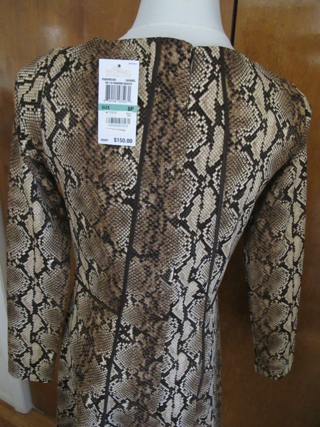 Michael Kors women’s caramel printed boat neck A-line dress 8P 
