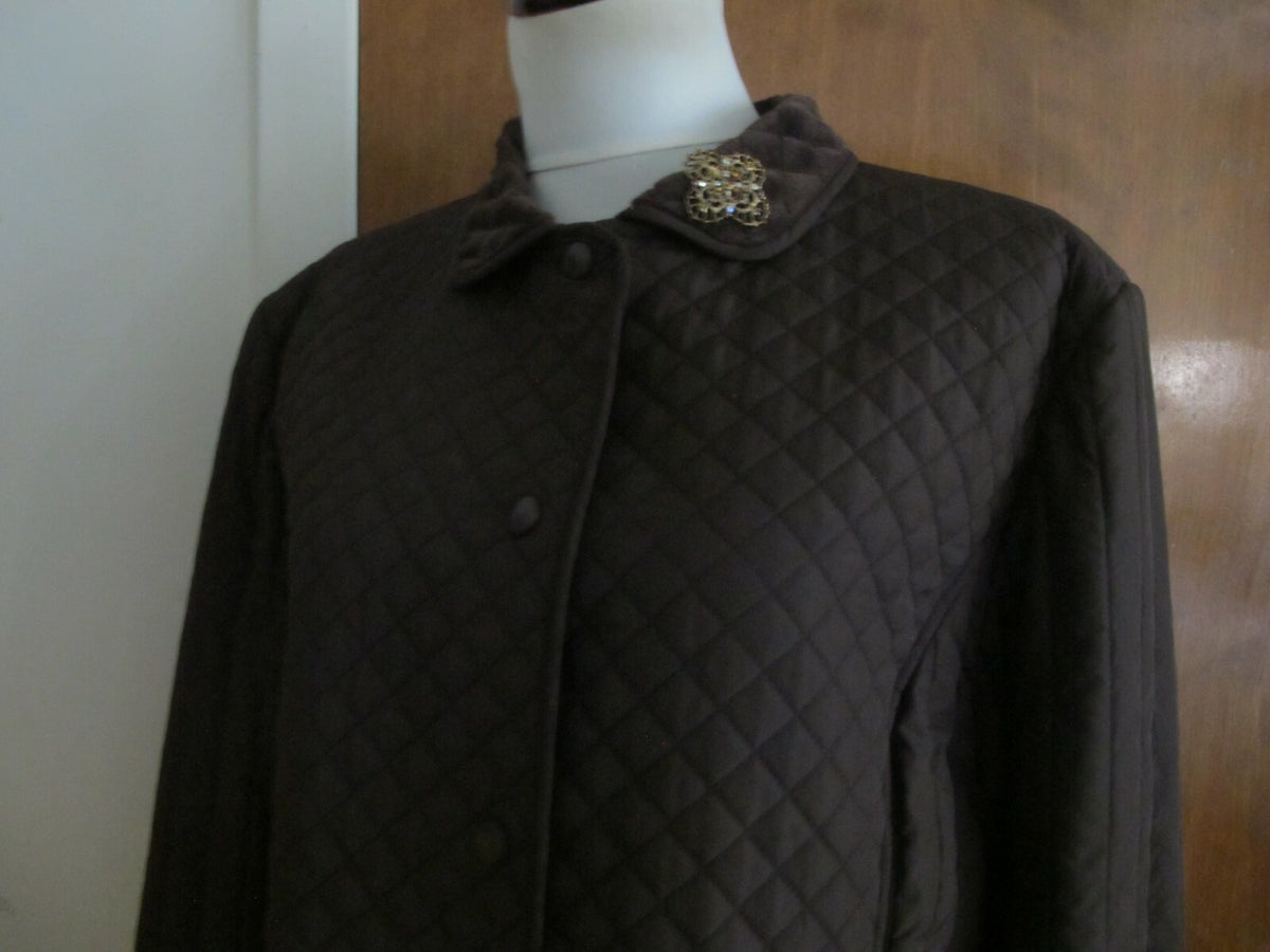 Larry Levin Women's Brown Quilted Coat Jacket Faux Fur Lining XLarge