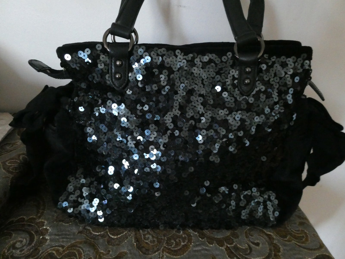 Juicy Couture Evening Black Velvet Leather Shoulder Handbag Purse USA