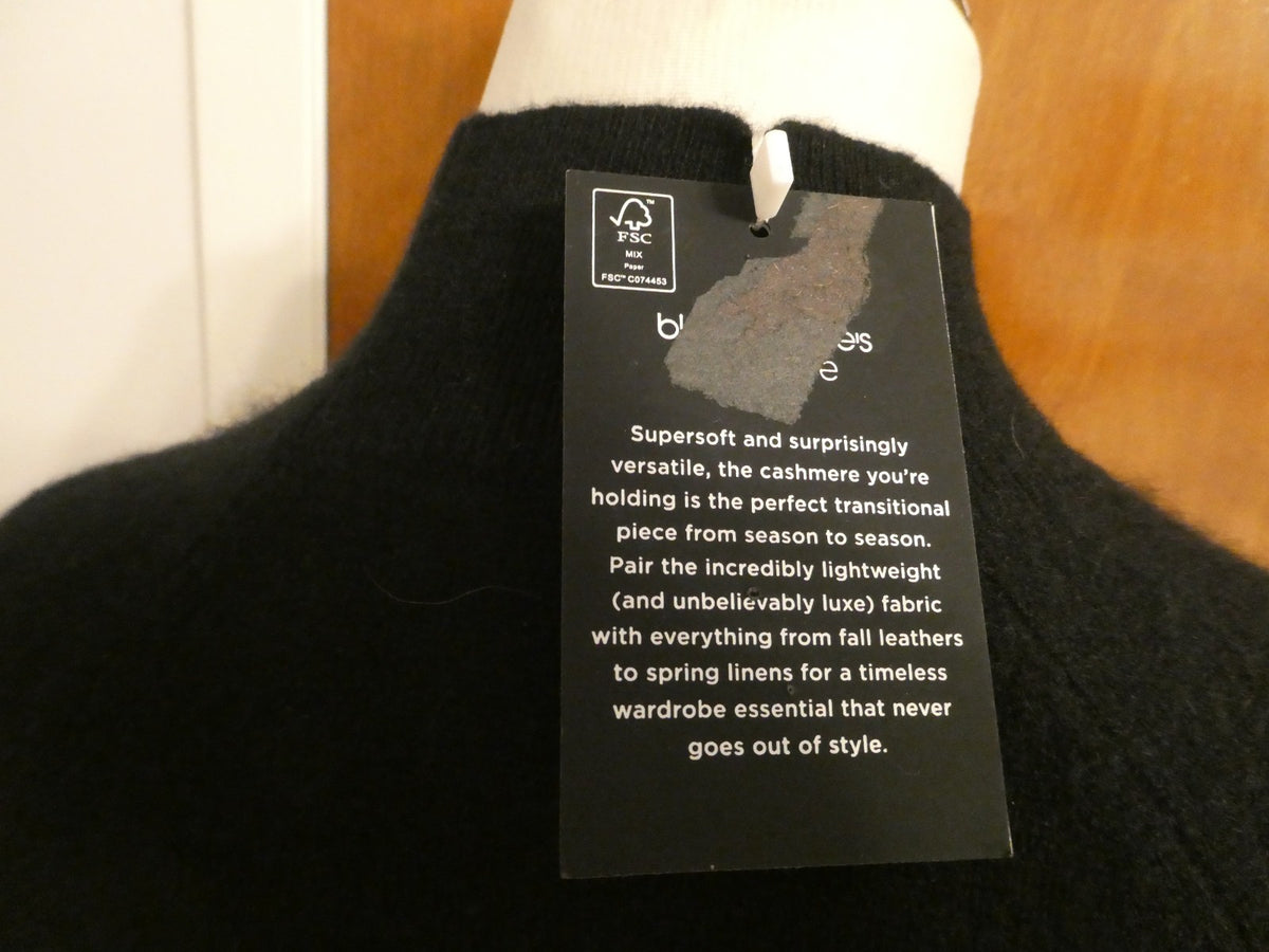Bloomingdale's 100% 2-Ply Cashmere Black Mock Neck Midi Dress NWT $248 Size XS