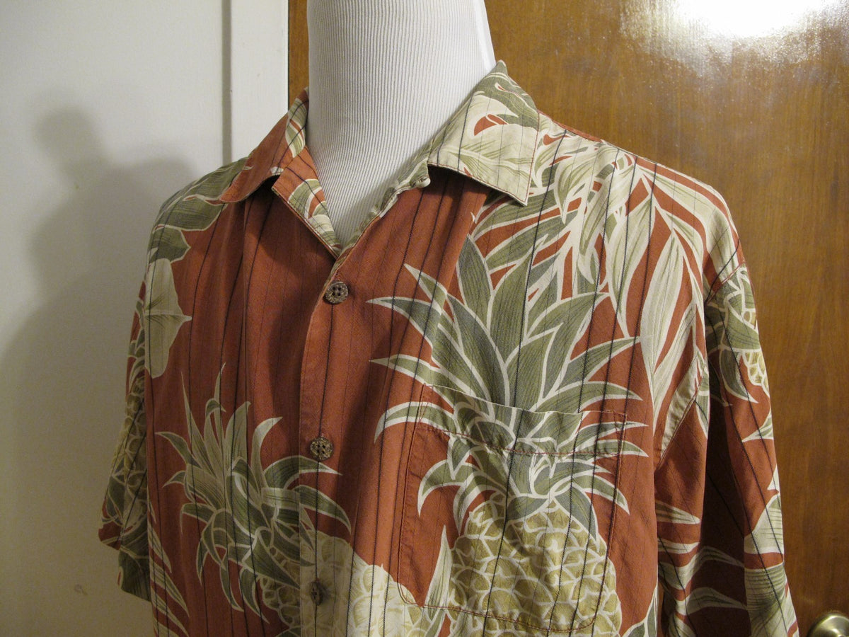 Tommy Bahama Men's Pre-Owned Silk Multi Color Pineapple Print Brown Shirt Large 