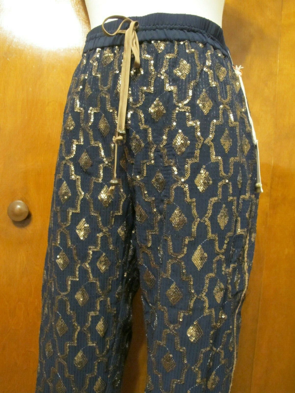 Anthropologie Women's Navy Marin Evening Gold Sequin Evening Lined Pants Small