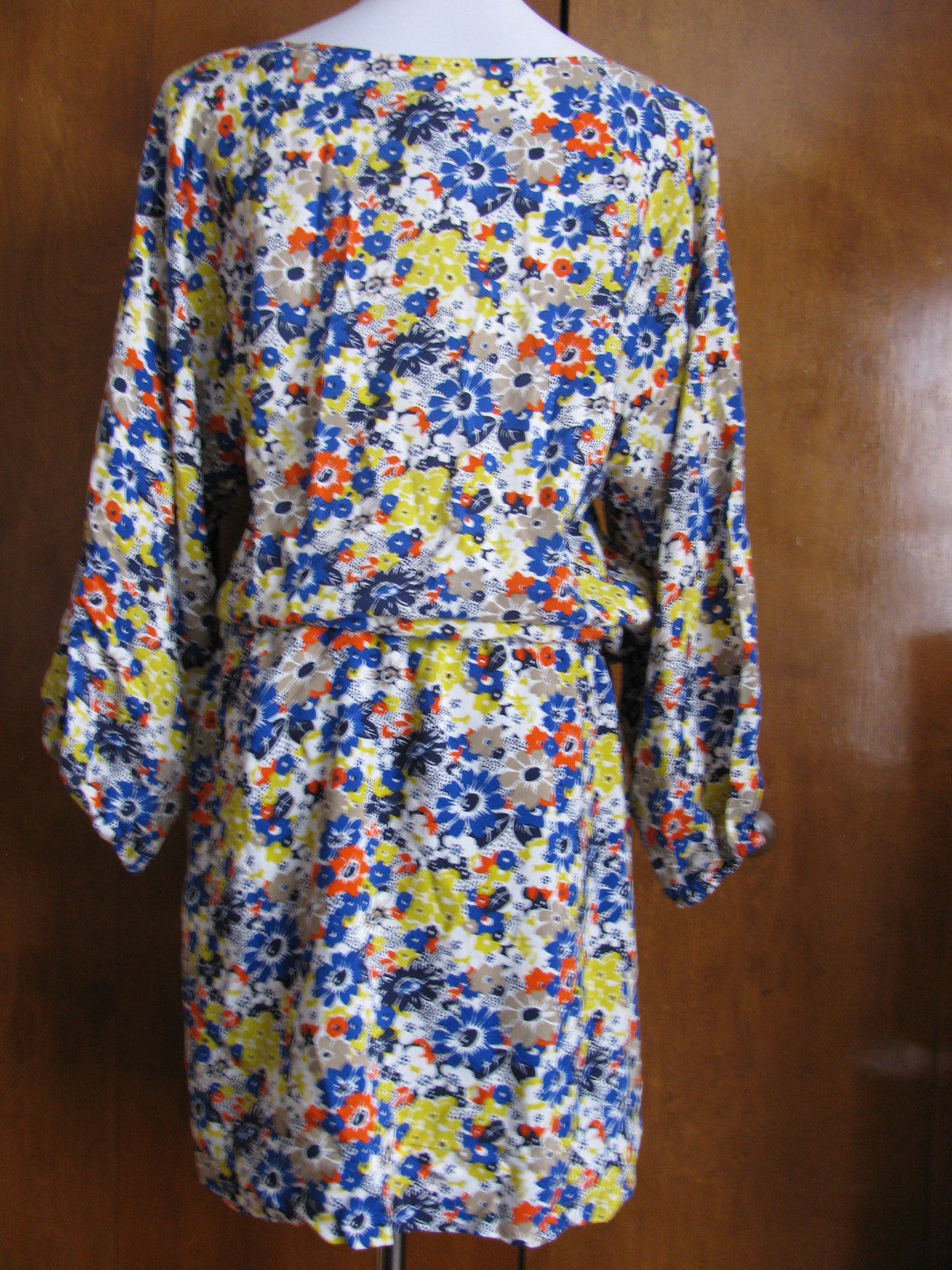 QMack womens soft viscose mufti color blue yellow red longs sleves dress XL New