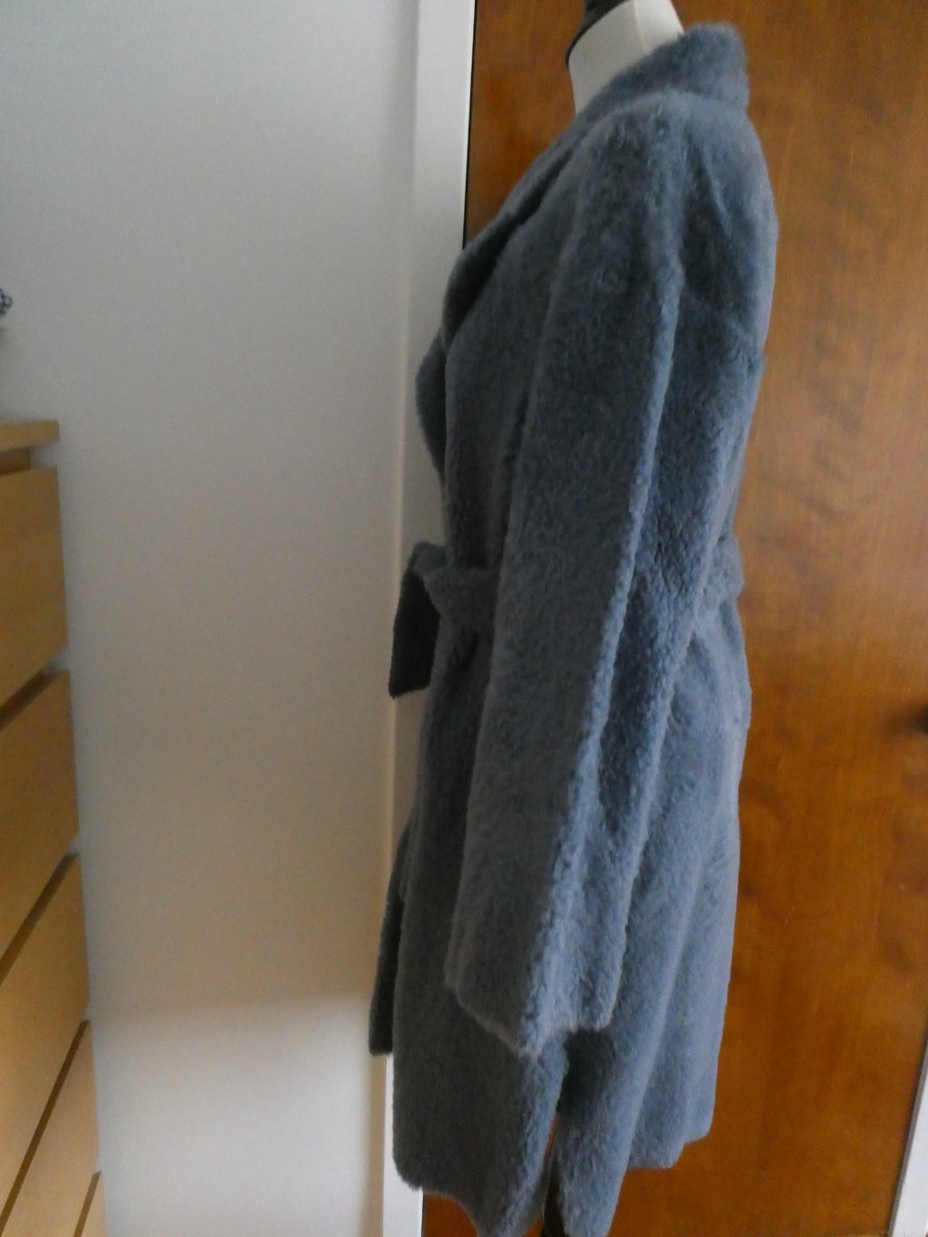 Theory Robe Coat Metal Blue Shearling Lamb Fur Teddy Coat M $2895 Made In Turkey