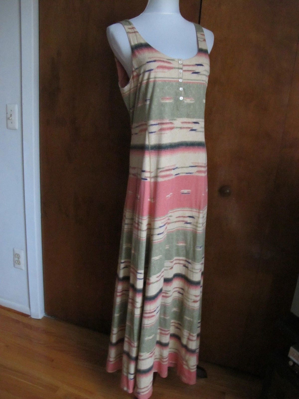 Lauren Jeans CO Women's multi color fitted A-line lined maxi dress Medium New
