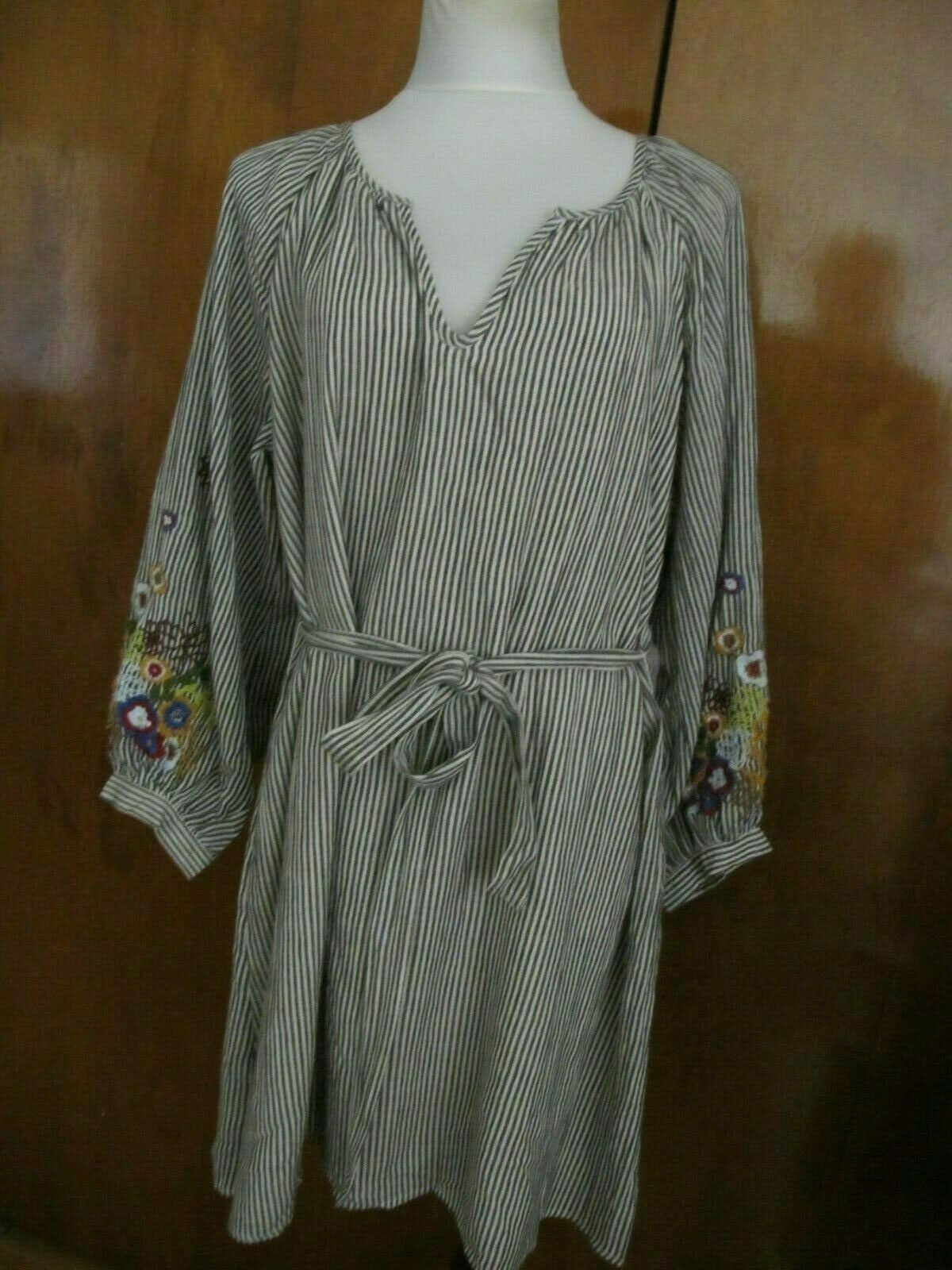 Anthropologie Feather Bone Women’s Striped Embroidered Tunic Dress Large