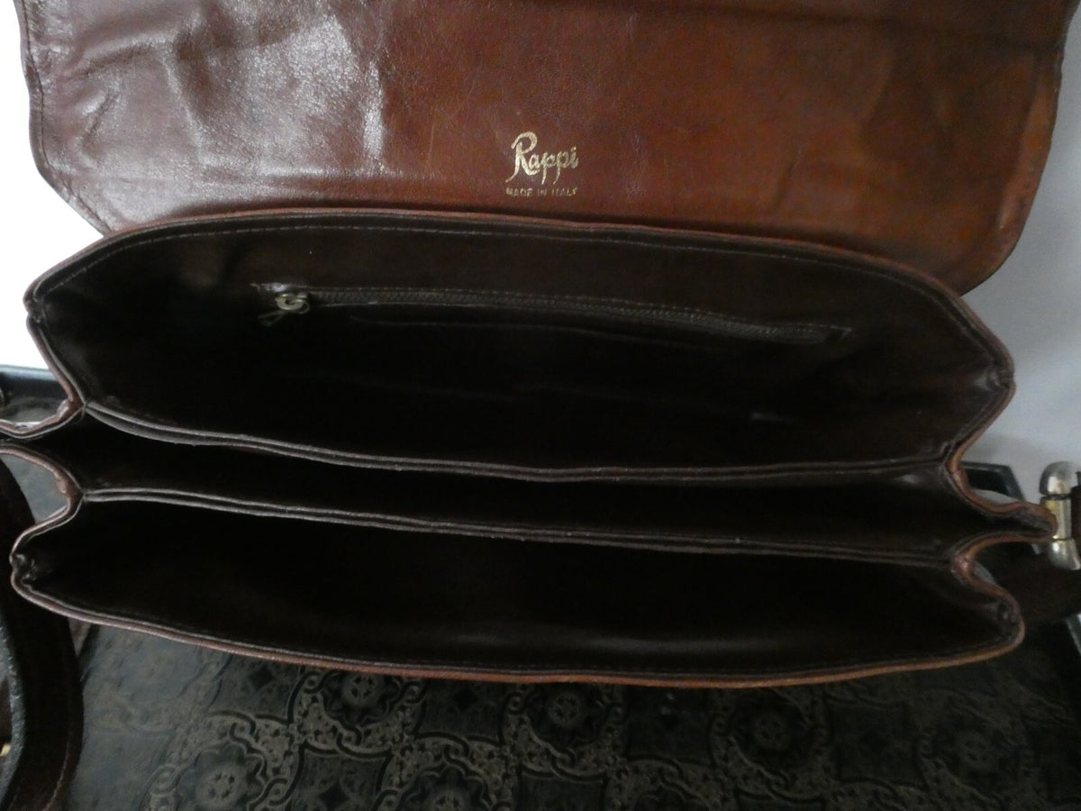 Vintage RAPPI Brown Leather Shoulder Bag Purse Three Compartments Made in Italy
