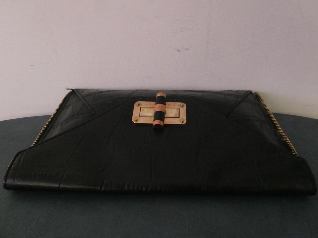 Vintage Diane Von Furstenberg Black Leather Clutch 8 card slots Gold Turn Lock