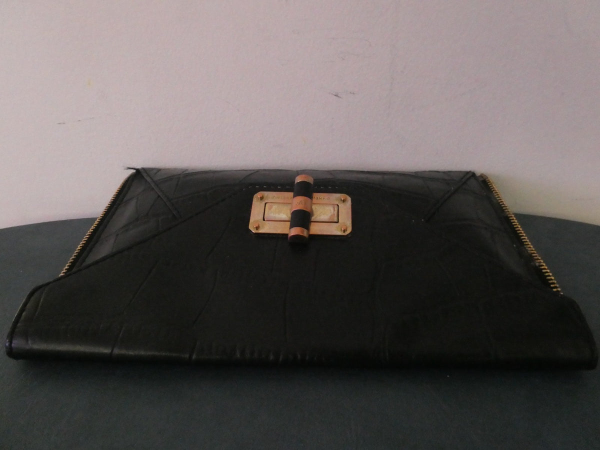 Vintage Diane Von Furstenberg Black Leather Clutch 8 card slots Gold Turn Lock