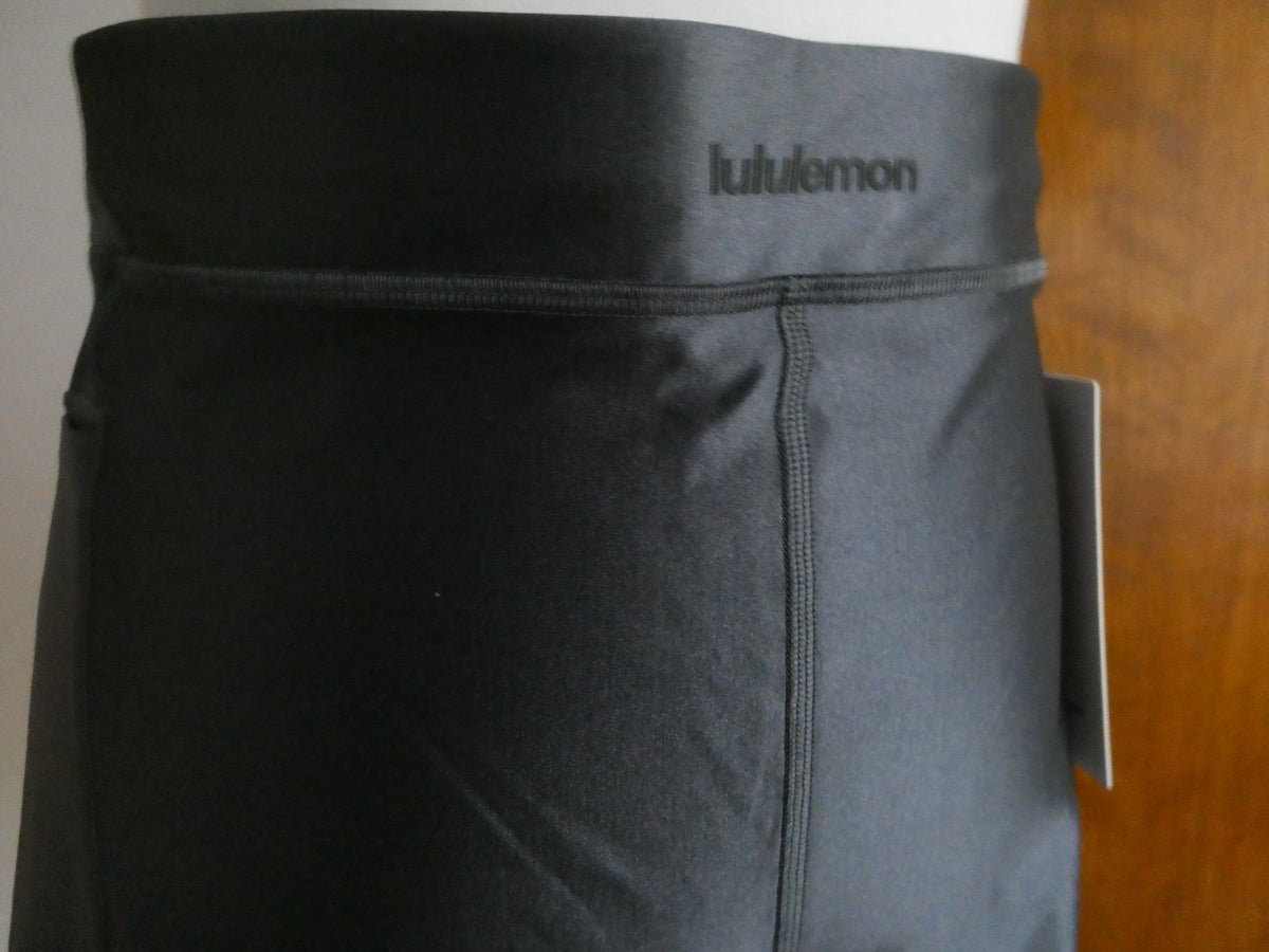 Lululemon Satin Shine Panelled HR Short 8" Wordmark Coal Black Size 14 NWT