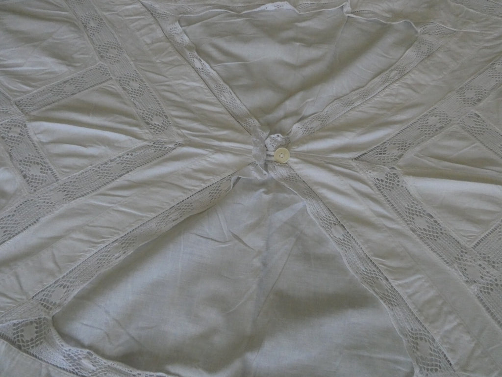 Vintage Crocheted Cotton Duvet Cover White 1970s 77”x 68" Custom Made