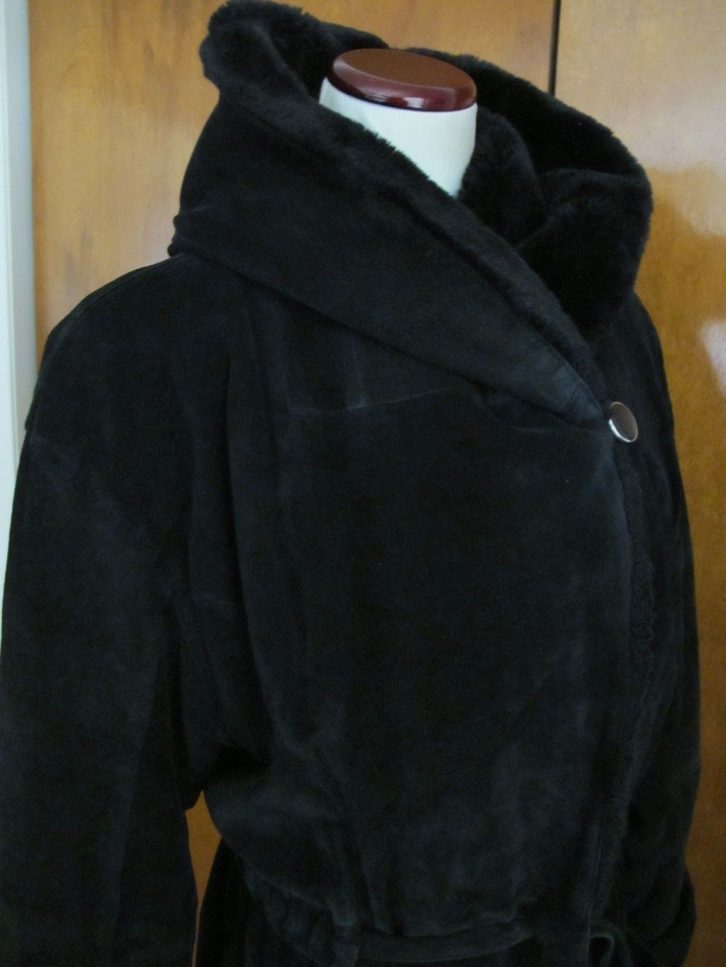 Women's Otello Pelle Black Hooded Cuir Leather Winter Coat Medium
