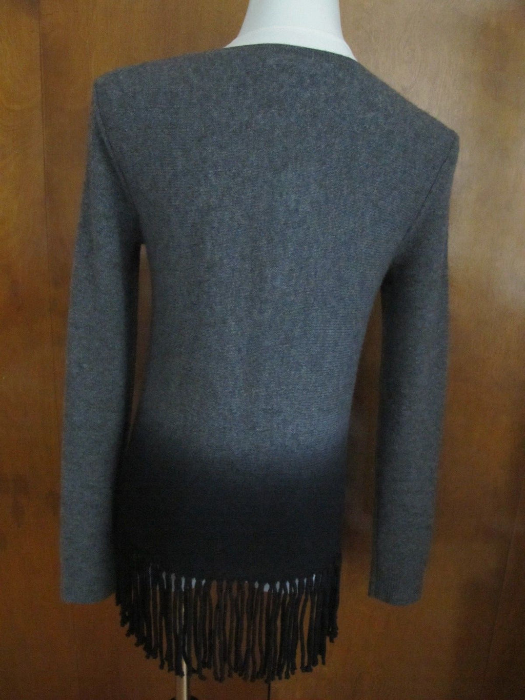 Aqua Women's Gray Black Cashmere Fringe Crewneck Pullover Small NWT