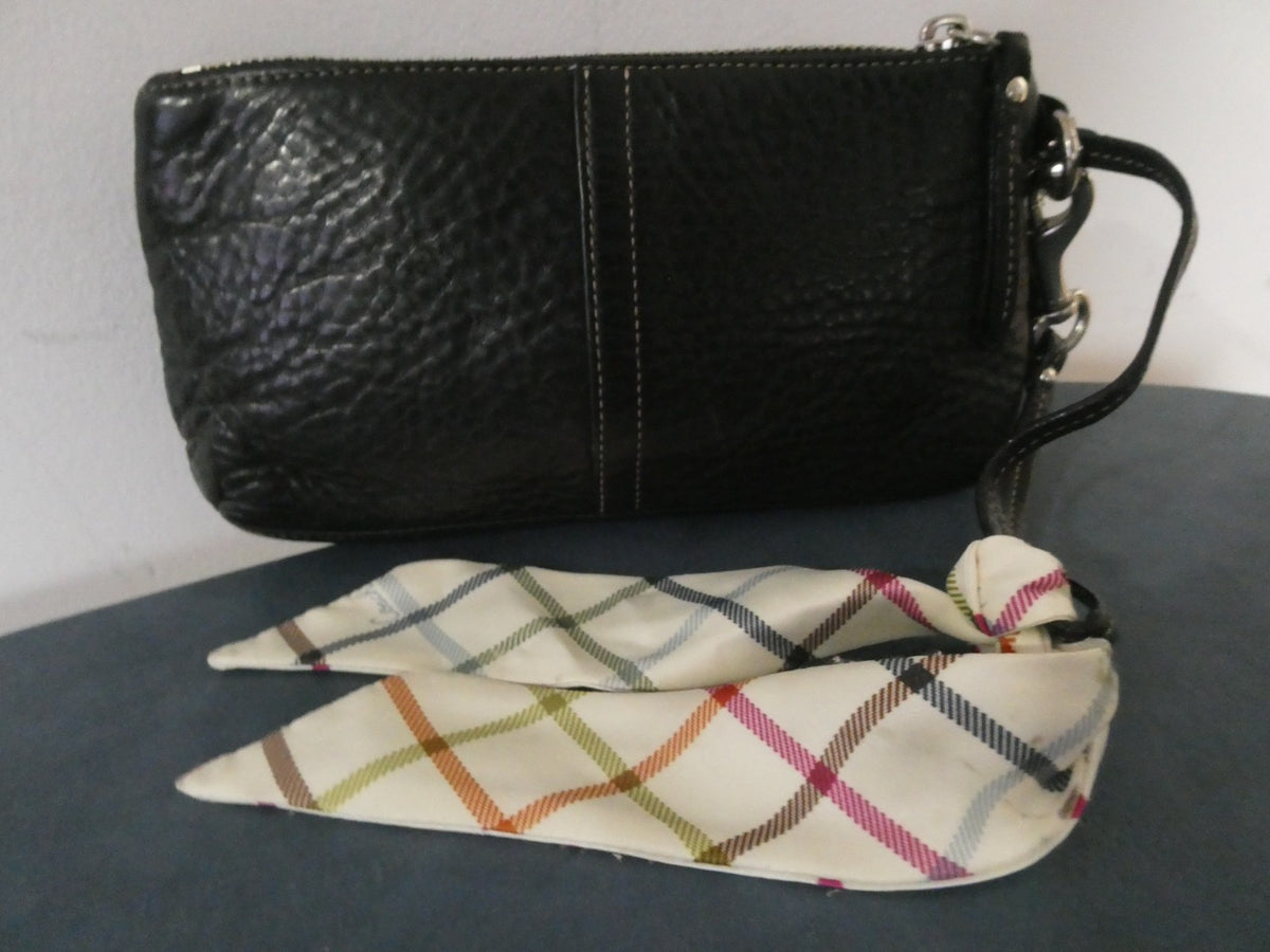 Vintage large Coach Women Black leather wristlet wallet with Coach small scarf