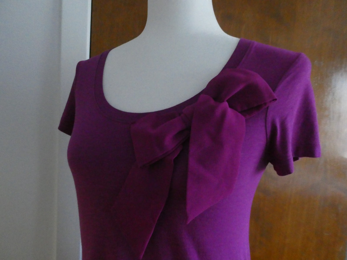 GAP Women’s Purple Bow Detail Top Size Small Cotton Modal Short Sleeve Stretch