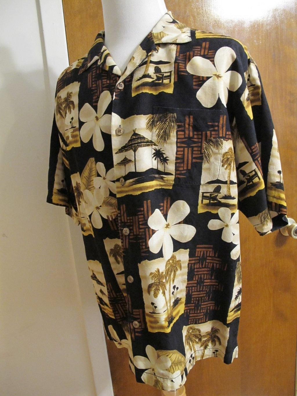 Tommy Bahama Men's Silk Multi Color Black Brown Summer Shirt Size Large 
