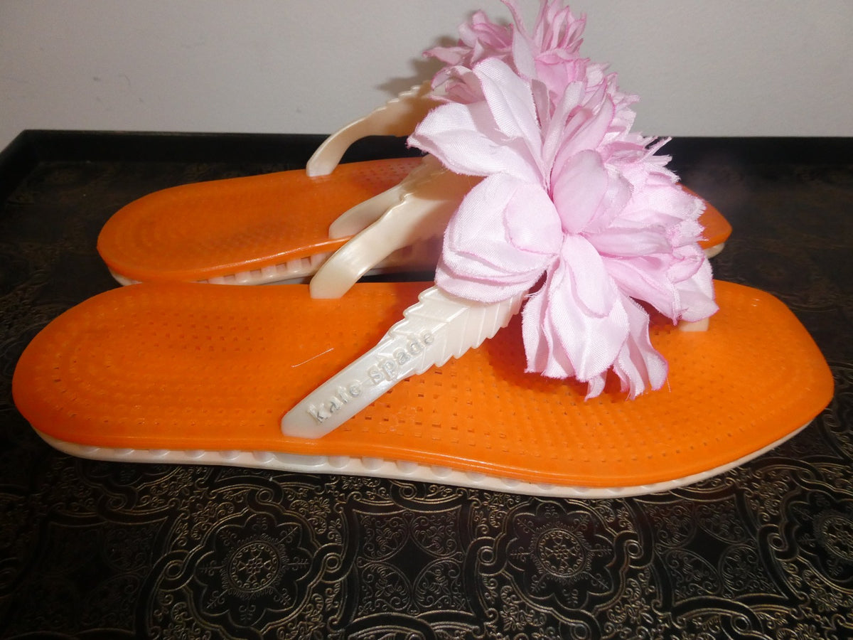 Kate Spade Pink Flowers Beach Pool Jelly Flip Flops Size 7 Made in Italy