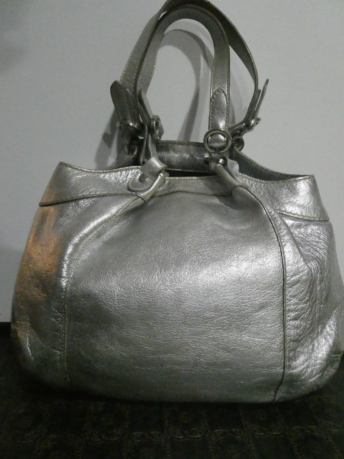 Hogan Women’s Silver Leather Hobo Shoulder Handbag Medium Italy